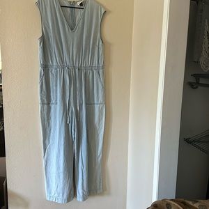 Light Denim Drawstring Waistband Sleeveless Jumpsuit